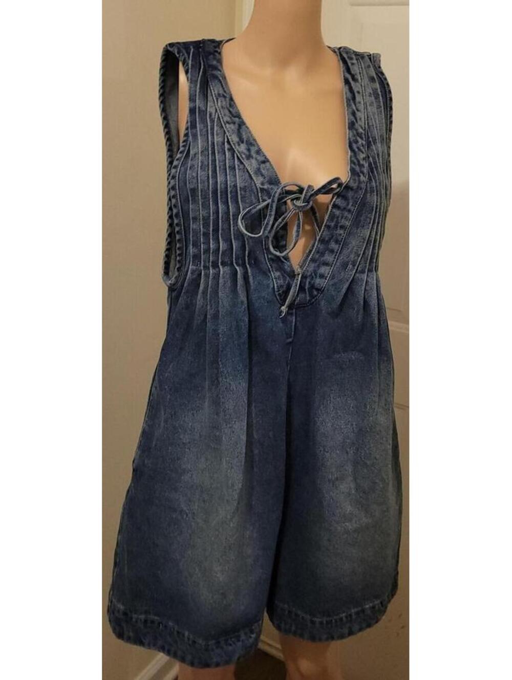 Denim Tie-Front Romper - Blue - Picture 6 of 7
